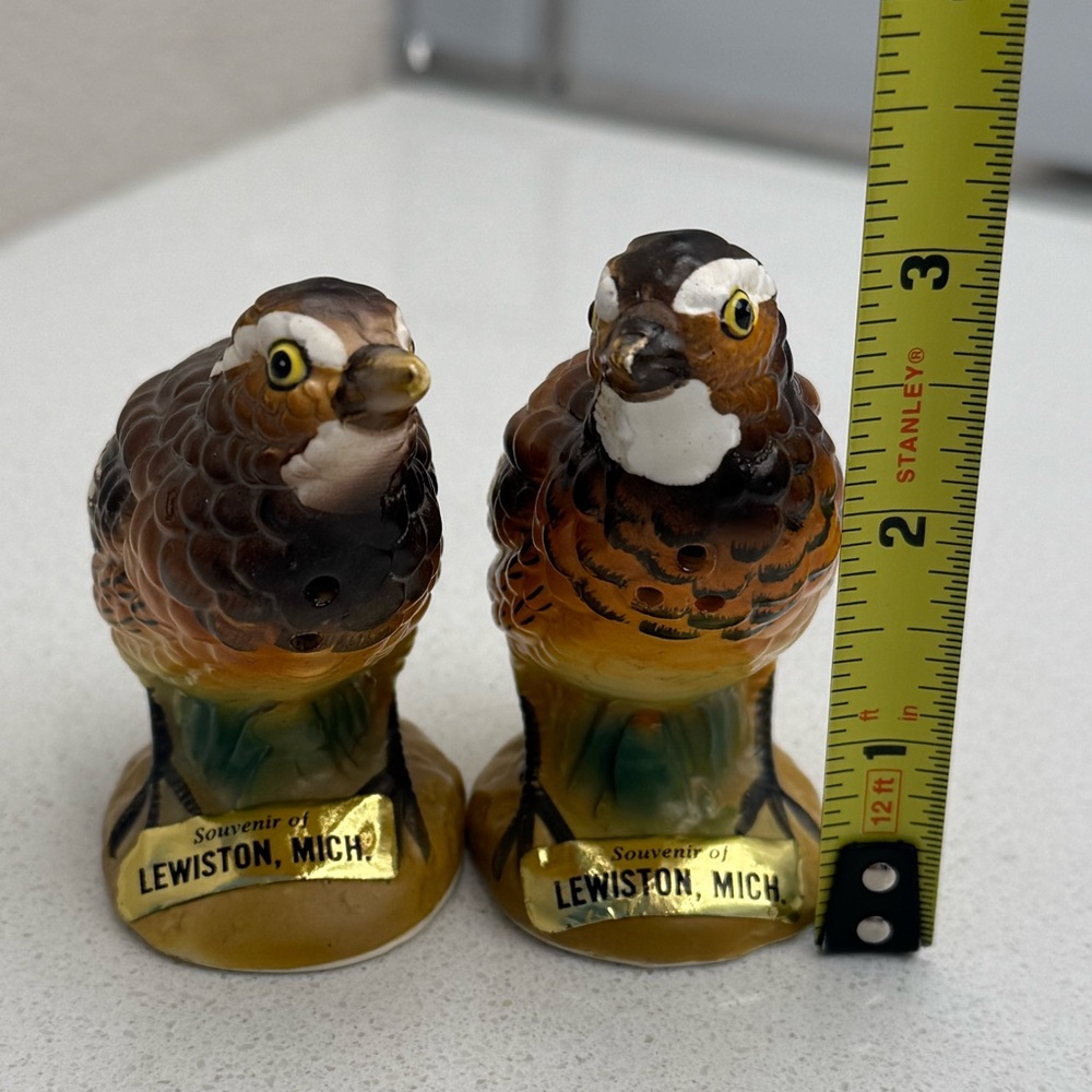 Vintage Salt & Pepper Shakers Souvenir Lewiston Michigan Quails Pair of Birds - Picture 13 of 13